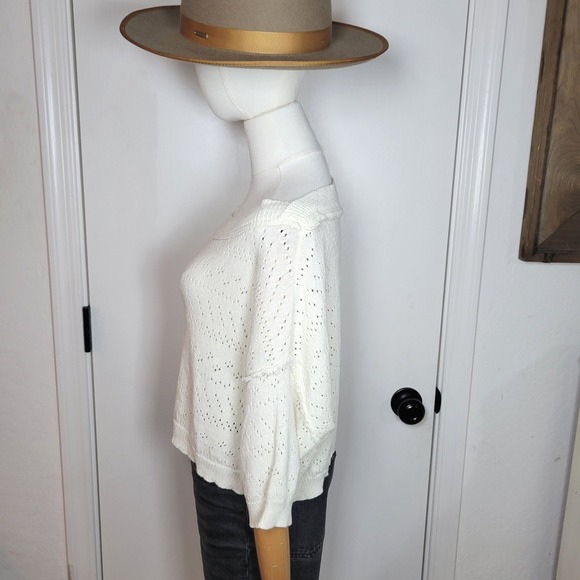 Free Free People Cream Distressed Cropped Sweater M/L Boho Fall Cotton - Picture 6 of 7